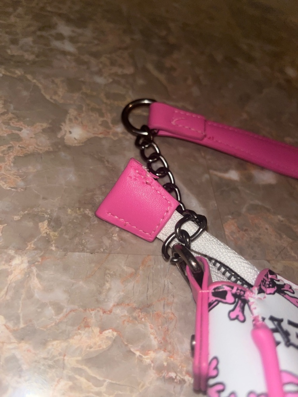 Ed Hardy Pink and White Graphic Wristlet Shoulder Bag flawed - Picture 7 of 7